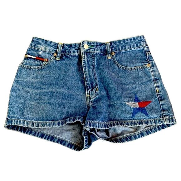 Tommy Hilfiger Red White and Blue Holiday Star Embroidered Denim Shorts Size 9 - Picture 12 of 12